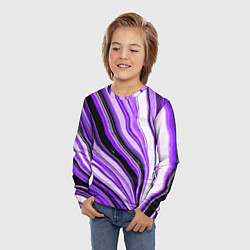 Лонгслив детский Волнистые вертикальные чёрно-фиолетовые полосы, цвет: 3D-принт — фото 2