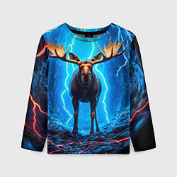 Лонгслив детский Лось и молния, цвет: 3D-принт