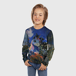 Лонгслив детский Синий единорог в кустах, цвет: 3D-принт — фото 2