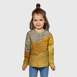 Лонгслив детский Золотые волны на сером текстура, цвет: 3D-принт — фото 2