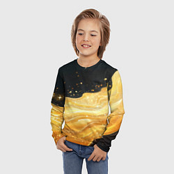 Лонгслив детский Золотистая материя на черном фоне, цвет: 3D-принт — фото 2