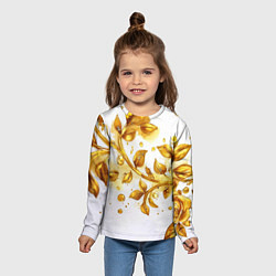 Лонгслив детский Золотые листья на белом, цвет: 3D-принт — фото 2