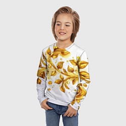 Лонгслив детский Золотые листья на белом, цвет: 3D-принт — фото 2