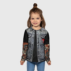 Лонгслив детский Джинсовка с татуировками самурай киберпанк, цвет: 3D-принт — фото 2