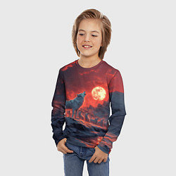 Лонгслив детский Белый волк воет на луну, цвет: 3D-принт — фото 2