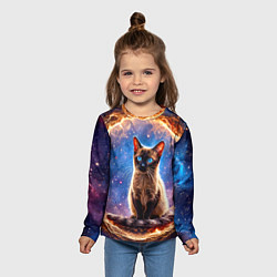 Лонгслив детский Сиамская кошка в космосе, цвет: 3D-принт — фото 2