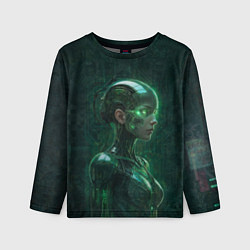 Лонгслив детский Девушка-андроид в зелёных тонах, цвет: 3D-принт