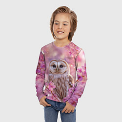 Лонгслив детский Белая сова и розовые цветы, цвет: 3D-принт — фото 2