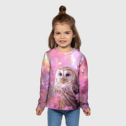 Лонгслив детский Большая сова в розовых цветах, цвет: 3D-принт — фото 2