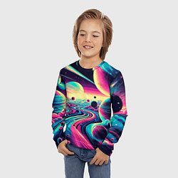 Лонгслив детский Неоновый разноцветный космос, цвет: 3D-принт — фото 2
