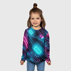 Лонгслив детский Неоновый узор киберпанк микросхемы, цвет: 3D-принт — фото 2