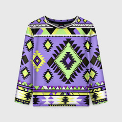 Детский лонгслив Геометрический сиренево желтый орнамент ацтеков