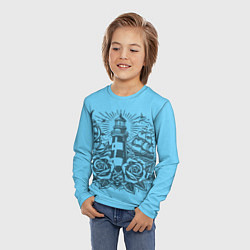 Лонгслив детский Маяк с розами и кораблем, цвет: 3D-принт — фото 2