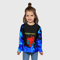 Лонгслив детский Киберпанк голубой огонь, цвет: 3D-принт — фото 2