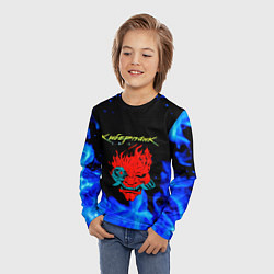 Лонгслив детский Киберпанк голубой огонь, цвет: 3D-принт — фото 2