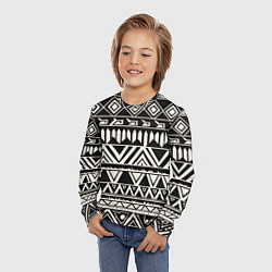 Лонгслив детский Черно белый орнамент в этническом стиле, цвет: 3D-принт — фото 2