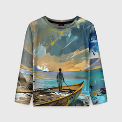 Лонгслив детский Мальчик и лодка, цвет: 3D-принт