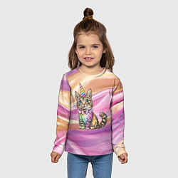 Лонгслив детский Котенок в костюме единорога, цвет: 3D-принт — фото 2
