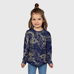 Лонгслив детский Золотые драконы на синем, цвет: 3D-принт — фото 2