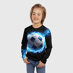 Лонгслив детский Футбольный мяч в синем пламени, цвет: 3D-принт — фото 2