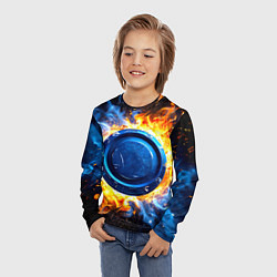Лонгслив детский Шайба в синем пламени, цвет: 3D-принт — фото 2