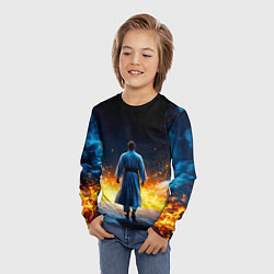 Лонгслив детский Айкидоист в огне и синий дым, цвет: 3D-принт — фото 2