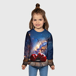 Лонгслив детский Боксерские перчатки в космосе, цвет: 3D-принт — фото 2