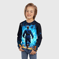 Лонгслив детский Дзюдоист в синем пламени, цвет: 3D-принт — фото 2