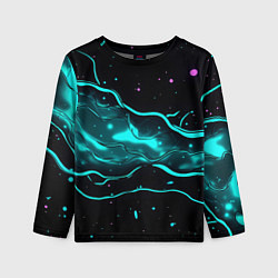 Детский лонгслив Голубые неоновые волны текстура