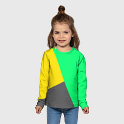 Лонгслив детский Жёлто-серо-зелёный трёхцветный, цвет: 3D-принт — фото 2