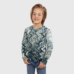 Лонгслив детский Бело-синий искажённые абстрактные линии, цвет: 3D-принт — фото 2