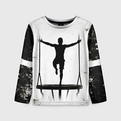 Детский лонгслив Прыжки на батуте черно-белое