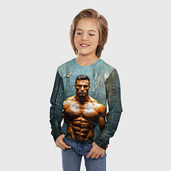 Лонгслив детский Бодибилдер на сером, цвет: 3D-принт — фото 2