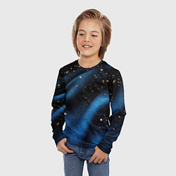 Лонгслив детский Синяя волнистая текстура на черном, цвет: 3D-принт — фото 2