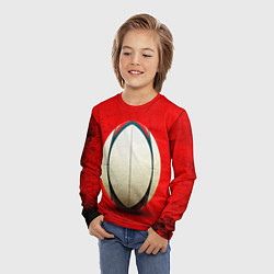 Лонгслив детский Мяч для регби на красном, цвет: 3D-принт — фото 2