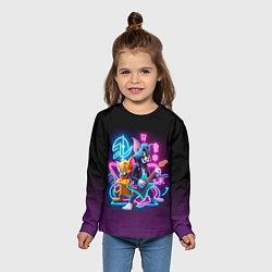 Лонгслив детский Гитарист Том и вокалист Джерри - неоновое свечение, цвет: 3D-принт — фото 2