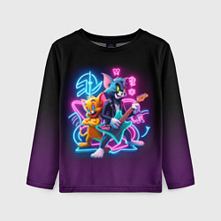 Лонгслив детский Гитарист Том и вокалист Джерри - неоновое свечение, цвет: 3D-принт