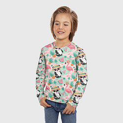 Лонгслив детский Панда фламинго лето ананас, цвет: 3D-принт — фото 2