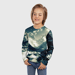 Лонгслив детский Река и горы снежные пейзаж, цвет: 3D-принт — фото 2