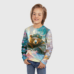 Лонгслив детский Русский медведь военный в лесу, цвет: 3D-принт — фото 2