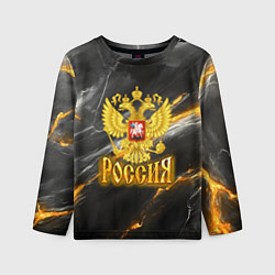 Детский лонгслив Россия черно-желтый фон