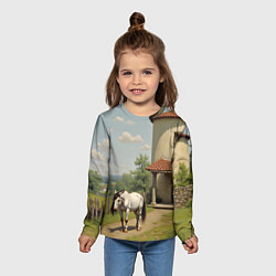 Лонгслив детский Старый домик и лошадь, цвет: 3D-принт — фото 2