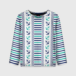 Детский лонгслив Морской орнамент с якорями и полосками