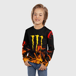 Лонгслив детский Monster energy orange fire, цвет: 3D-принт — фото 2