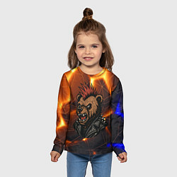 Лонгслив детский Медведь панк в косухе, цвет: 3D-принт — фото 2