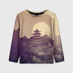 Детский лонгслив Ретро иллюстрация Японского храма