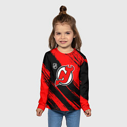 Лонгслив детский Нью Джерси Девилз - красные потертости, цвет: 3D-принт — фото 2