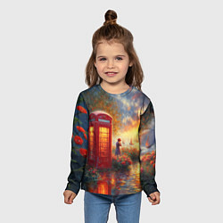 Лонгслив детский Пейзаж с красной телефонной будкой, цвет: 3D-принт — фото 2