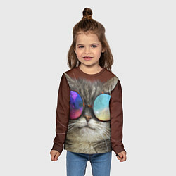 Лонгслив детский A Cat with multicolored glasses, цвет: 3D-принт — фото 2