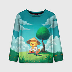 Лонгслив детский Уточка в кимоно под миниатюрным деревом, цвет: 3D-принт